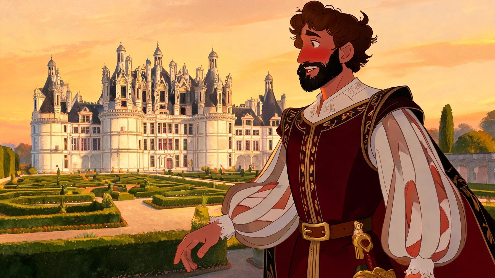 Un héros de la Renaissance devant un château de la Loire