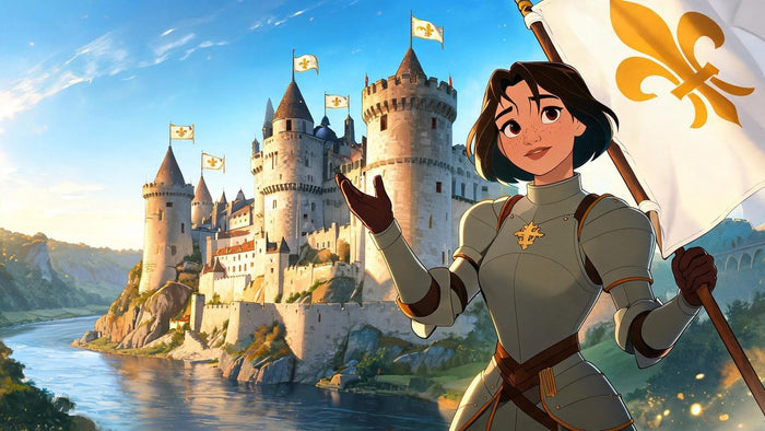 Jeanne d'Arc devant le château, image de la mini-série animée Saint-Louis