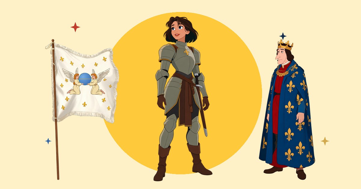 Jeanne d’Arc et son étendard, dessin des Éditions Saint-Louis