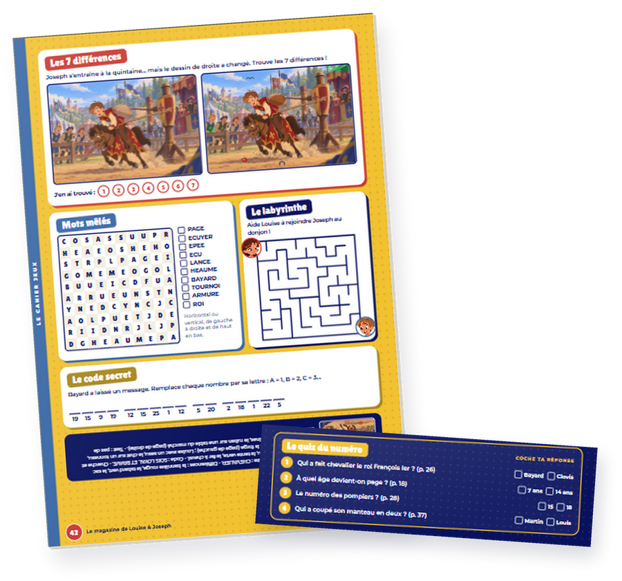 Une page du cahier jeux et le quiz du numéro